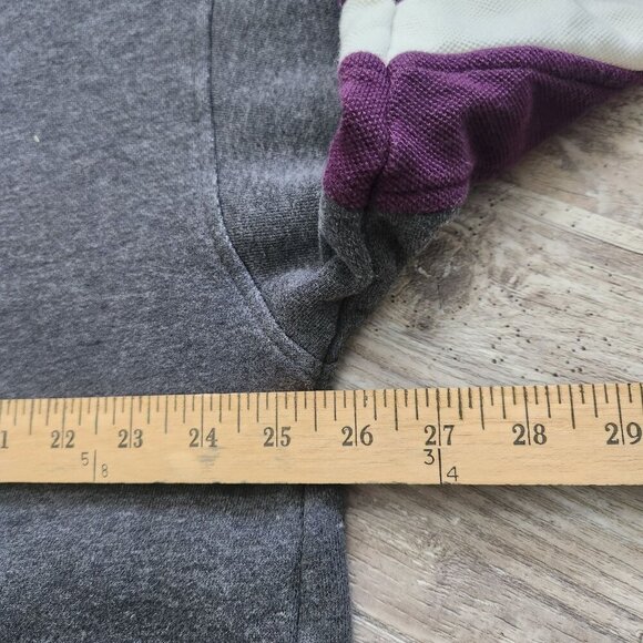 Champion Gray V-Neck Thick Sweatshirt Purple Sleeve Stripes Size XL Vintage 90s - Picture 11 of 14